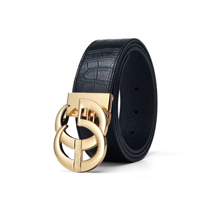 GUSKI Top Grain Cow Leather Smooth Buckle Belt, Husband's Fashion Belt Men's Gunmetal, Gold Width  3.8cm Gift Box Set-14