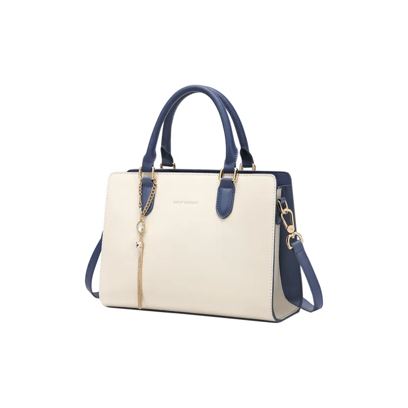 GOLF Cow Split Leather Bonded Synthetic Leather Handbag Regular Women's Ecru & Brown/Blue-11