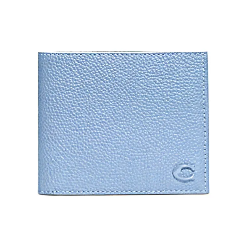 COACH Billfold Wallet Pebbled Leather Wallet Women's Blue-0