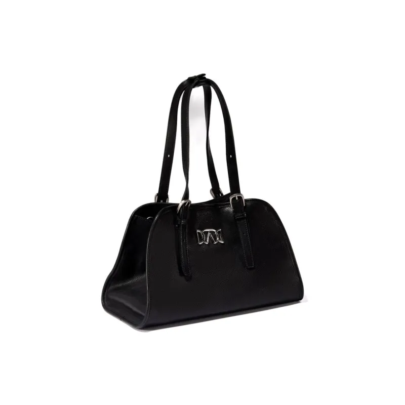 AQUASCUTUM Vegetable Tanned Cow Leather Bowling Bag, Shoulder Bag Medium Size Women's Black-2