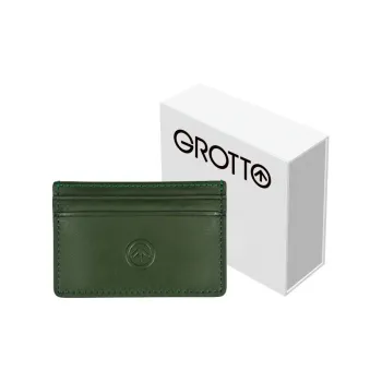 GROTTO Cow Leather Wallet, Card Holder Regular Unisex Black/Green/Blue