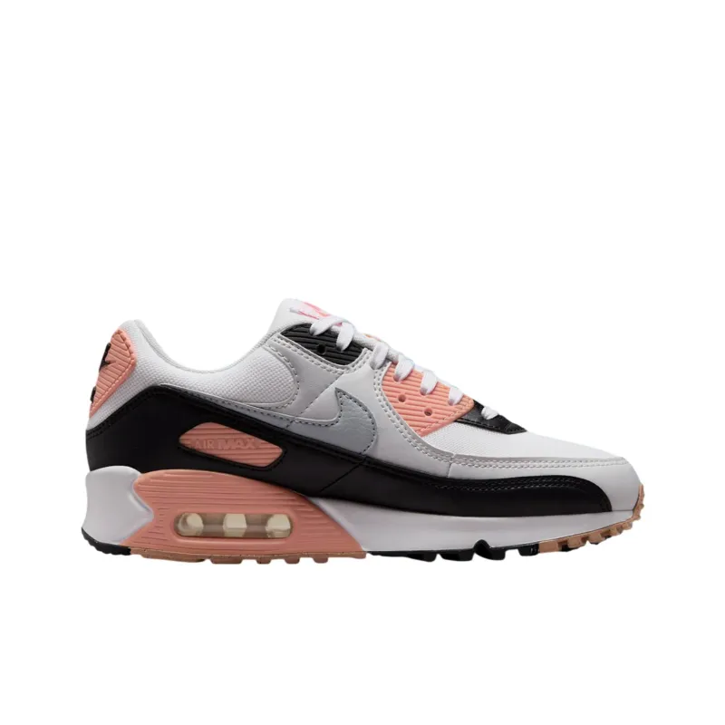 Nike Air Max 90 Anti Slip Wear Resistant Low Top Running Shoes Women's White Black Orange-1
