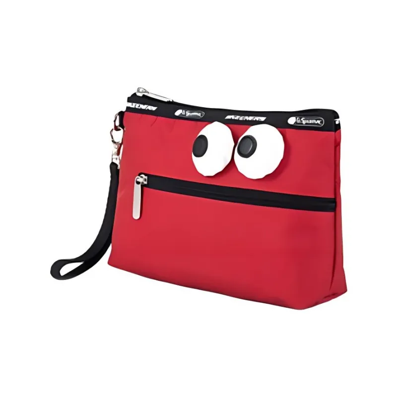Skechers LeSportsac Poetry Joint Fabric Big Eyed Boy Bag Coin Purse Makeup Clutch Medium Size Unisex Deep Red-1