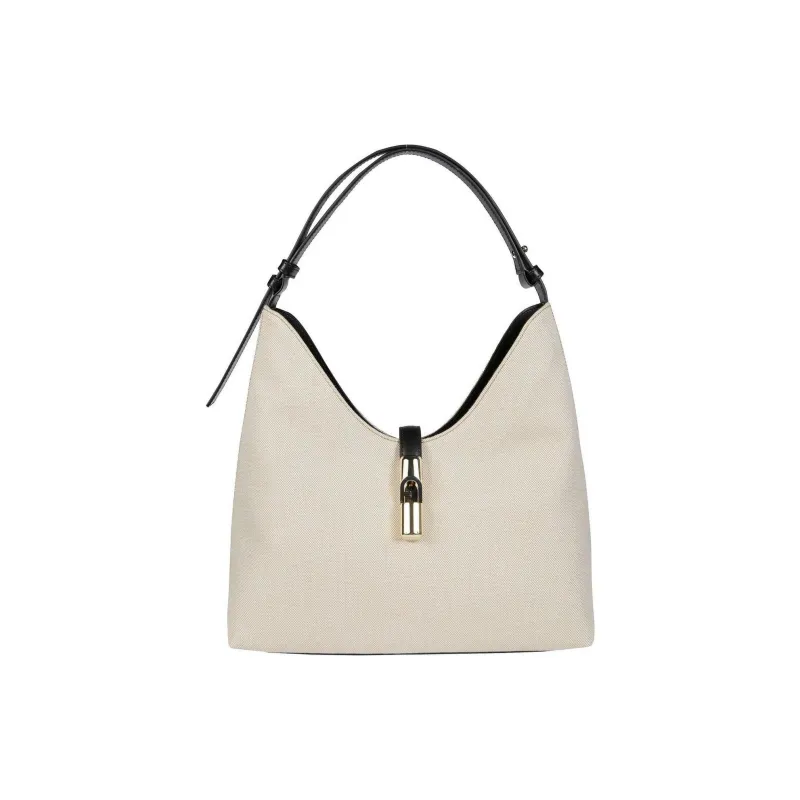 Furla GOCCIA Cotton Handbag Medium Size Women's Natural-0