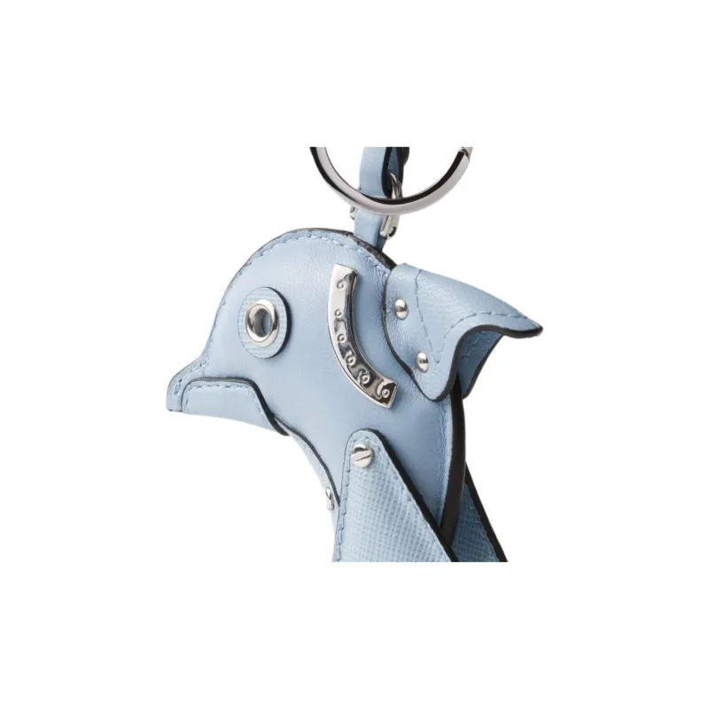 PRADA Leather Key Ring Bag Accessories Unisex Light Blue-4