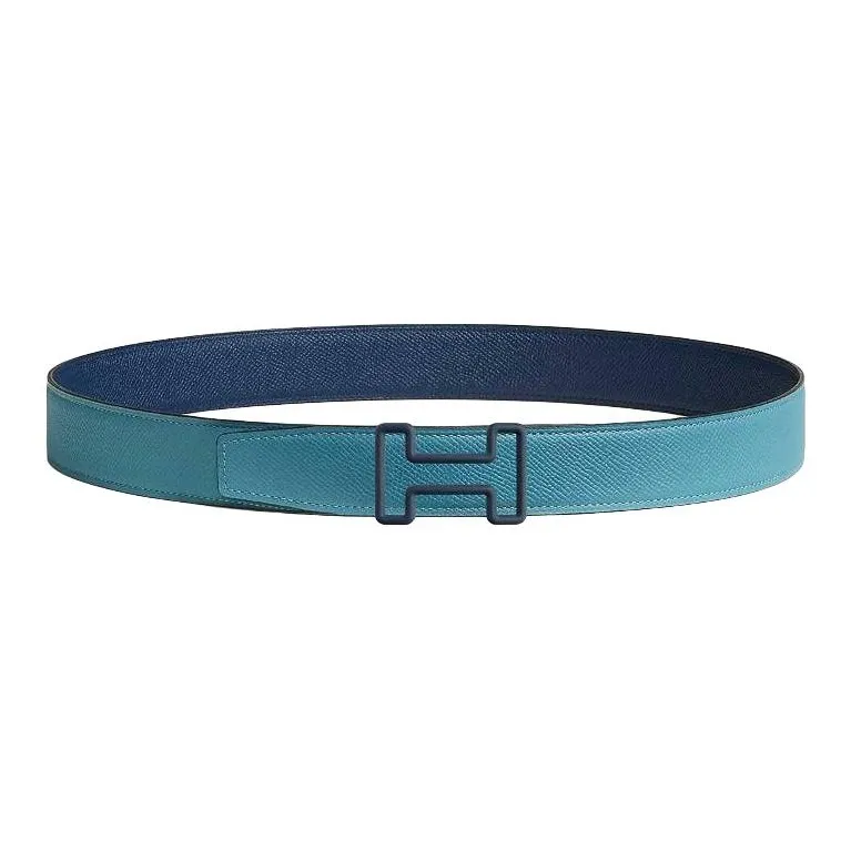 HERMES Calfskin Leather Belts Men's New Denim Blue/Navy Width 3.2CM-0
