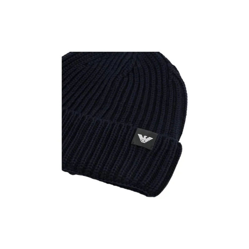 EMPORIO ARMANI Logo Patch Turn Up Brim Knitted Beanie-2