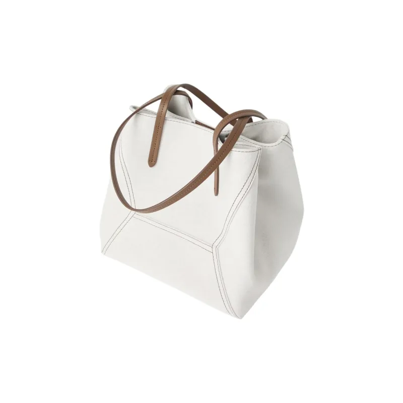 Brunello Cucinelli Cotton And Linen Blend Tote Bag Shopping Bag Shoulder Bags Small Size Women's Chalk-1