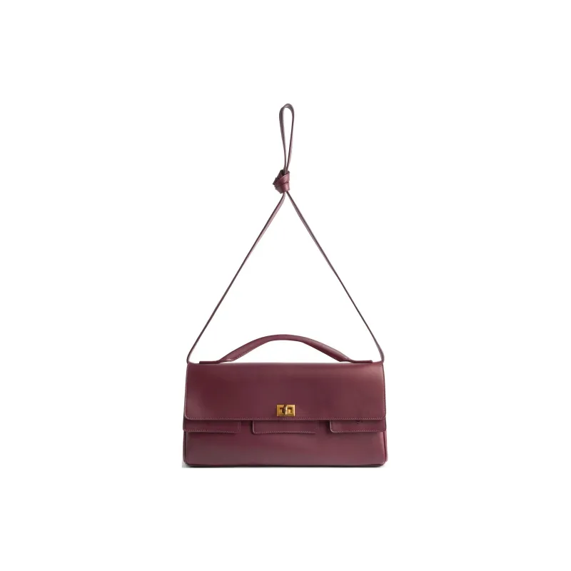 Balenciaga Bel Air Calfskin One Shoulder Handbags Small Size Women's Burgundy Red-0