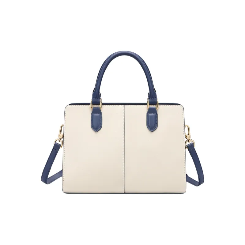 GOLF Cow Split Leather Bonded Synthetic Leather Handbag Regular Women's Ecru & Brown/Blue-13