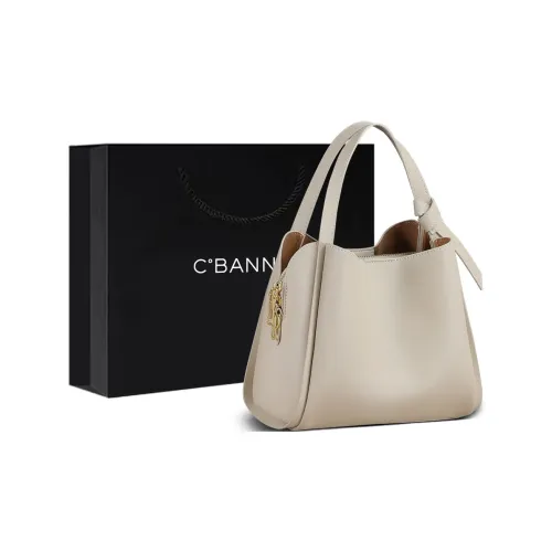 C°BANNER Cow Leather Shoulder Bag, Crossbody Bag, Handbag Medium Size Women's Light Apricot/Gray White