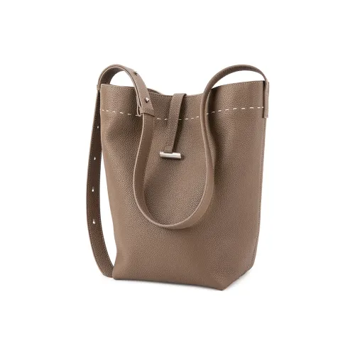 VENOF Cow Leather Bucket Bags Shoulder Bags Medium Size Women's Elephant Gray/Freesia White