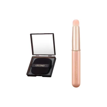 GECOMO With Lid Lip Brush+Oil Absorbing Paper Combination, Built in Mirror Powder Puff, Makeup Tool