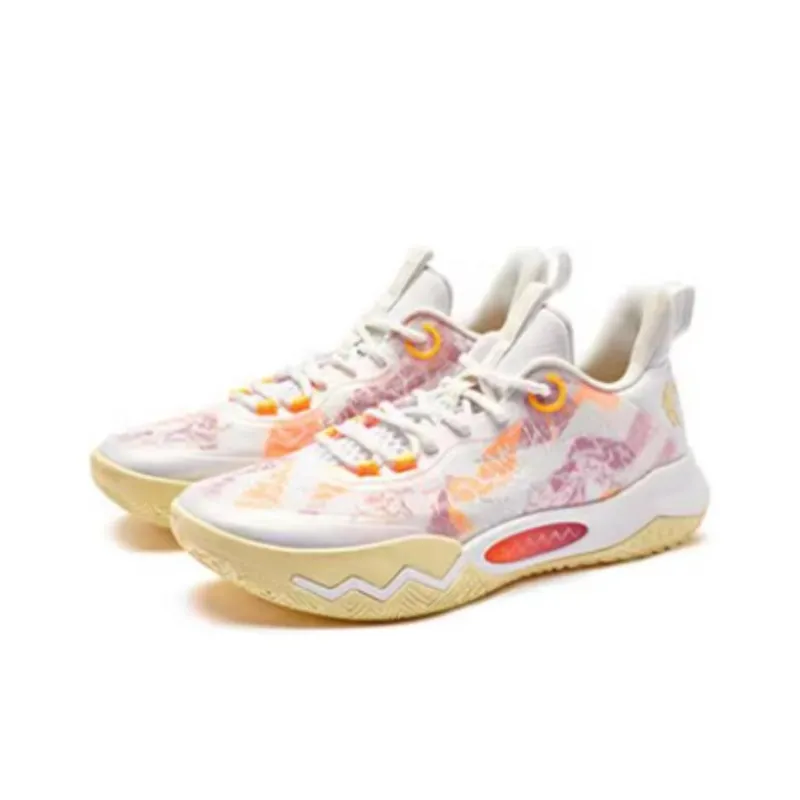 QIAODAN Wind Blade 4 TEAM Slip Resistant Low Top Basketball Shoes Men's White Red Orange-2