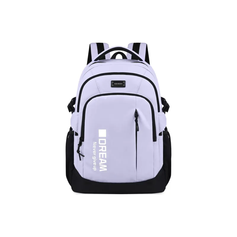 EDISON Nylon Middle And High School Student Backpack Large Size Unisex Black/Silver Gray/Purple-8