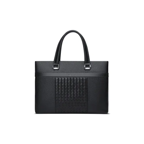 WilliamPOLO Cow Leather Portable Briefcases Regular Men's Black