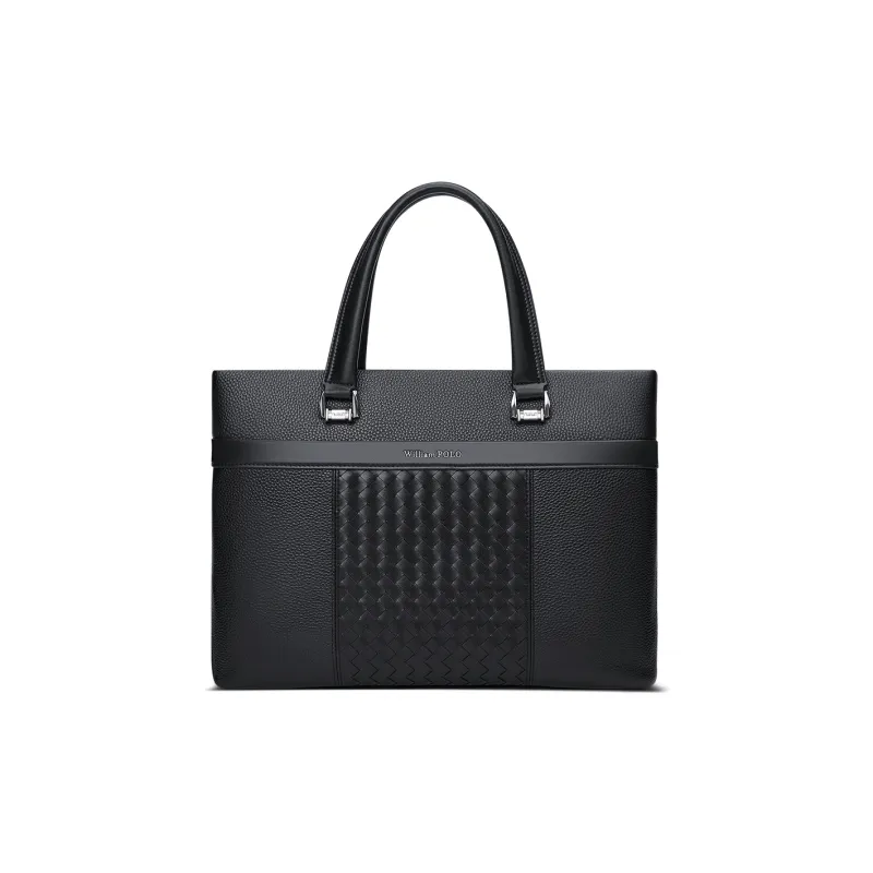 WilliamPOLO Cow Leather Portable Briefcases Regular Men's Black-0