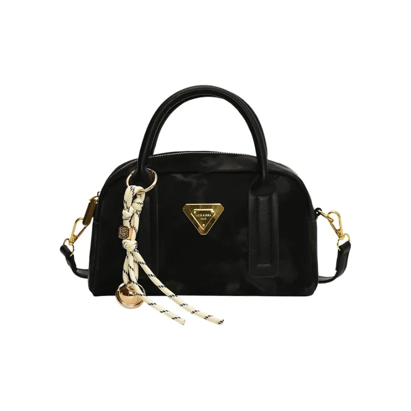 MARKANGARO Synthetic Leather Boston Bag Shoulder Bag Handbag Women's Obsidian Black/Peach Pink/Cream White-1