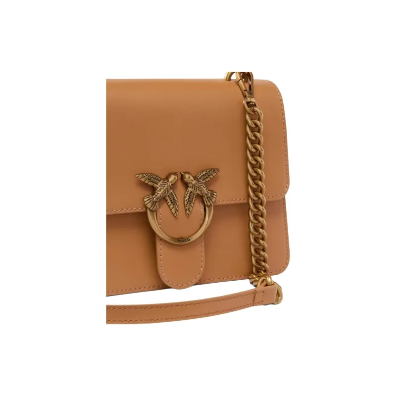 PINKO Love Bag Cow Leather One Shoulder Handbag Mini Women's Brown-3