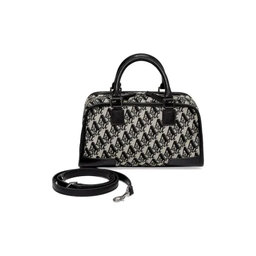 AQUASCUTUM Fabric With Vegetable Tanned Cow Leather Shoulder Bag, Crossbody Bag, Handbag Medium Size Women's Black