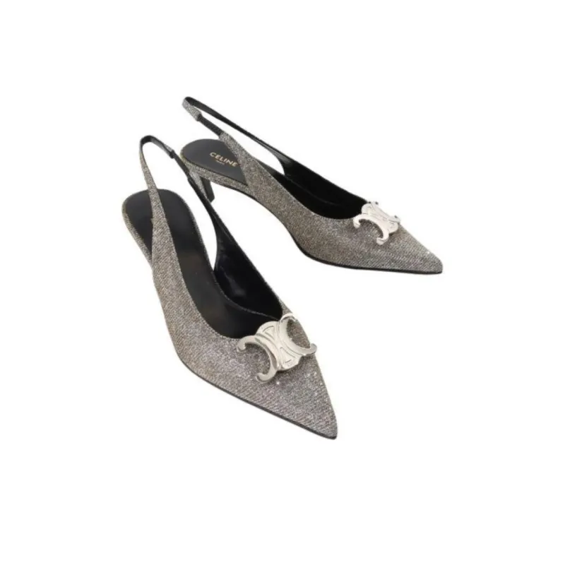 CELINE Slim Heel High Heels 5.5cm Women's Silver-3