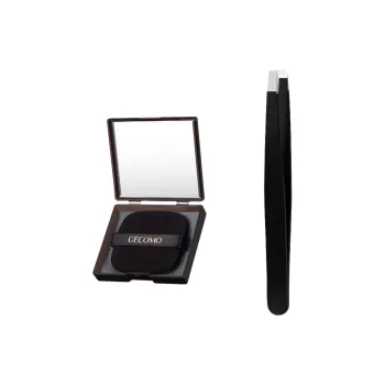 GECOMO Stainless Steel Eyebrow Clip+Oil Absorbing Paper Combo, Built in Mirror Powder Puff, Makeup Tool