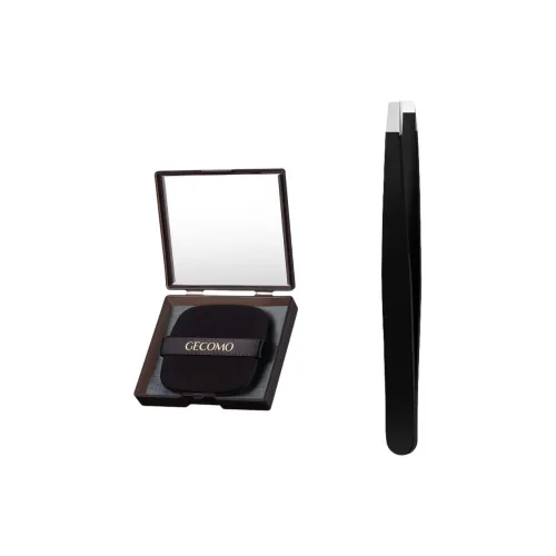 GECOMO Stainless Steel Eyebrow Clip+Oil Absorbing Paper Combo, Built in Mirror Powder Puff, Makeup Tool