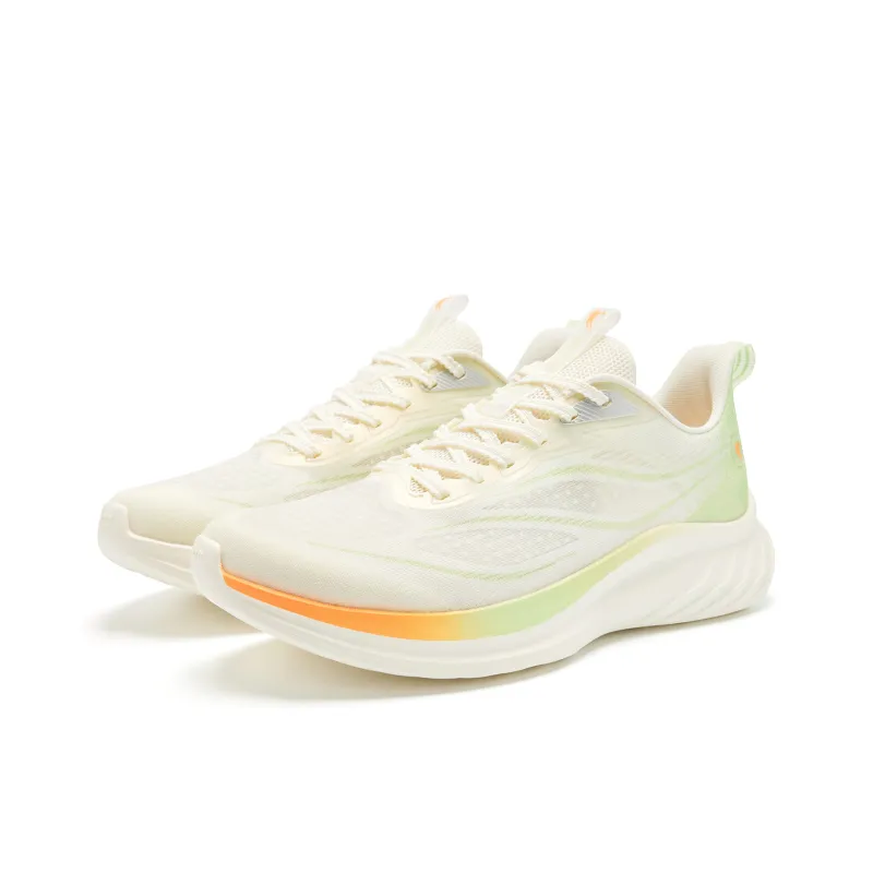 QIAODAN Cushioned Wear Resistant Lightweight Breathable Slip Resistant Low Top Training Running Shoes Men's White Green-2