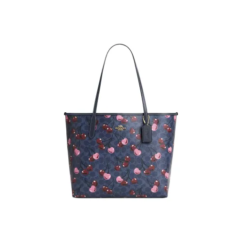 COACH City Coated Canvas Tote Bag, Shopping Bag, Shoulder Bag Large Size Women's Denim Blue