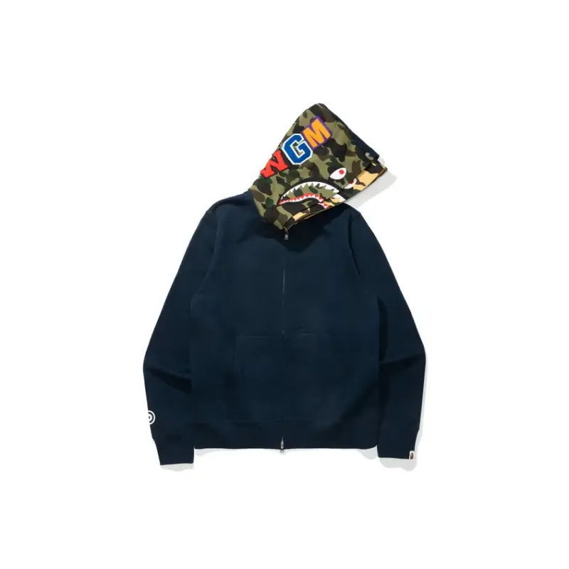 Bape Shark Full Zip Camo Sleeve Hoodie-8