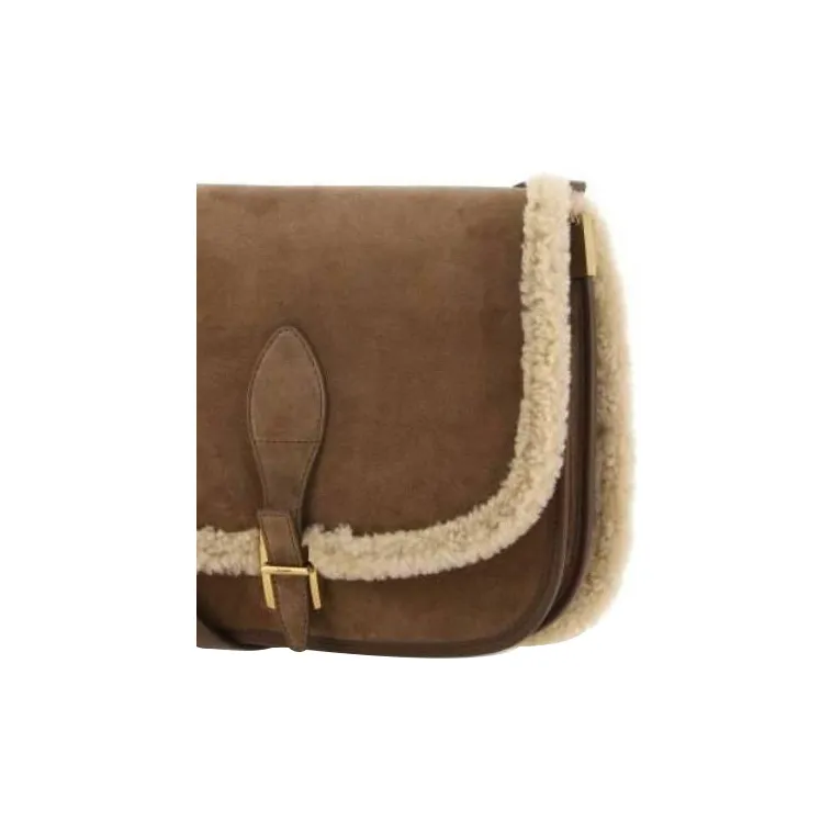 SAINT LAURENT Leather Suede Bonded Crossbody Bag Shoulder Bag Women's Brown-3
