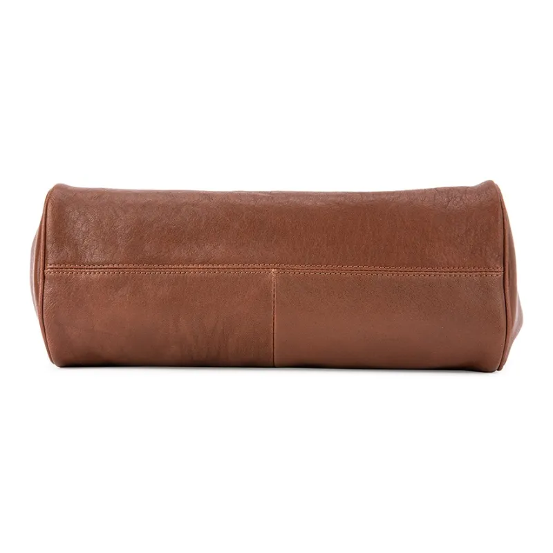 VENOF Top Grain Genuine Cow Leather Shoulder Bag Large Size Women's Cognac Brown/Rational Black-4
