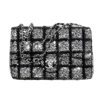 CHANEL Rhinestone Shoulder Bag, Crossbody Bag Regular Women's Black & Silver