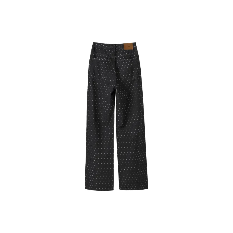 Fstudio Korean Style Commute Polka Dot Thin Casual Straight Fit Jeans Women's-1
