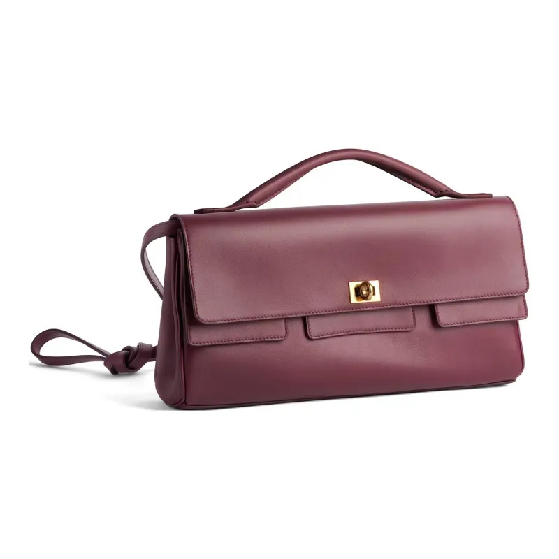 Balenciaga Bel Air Calfskin One Shoulder Handbags Small Size Women's Burgundy Red-1