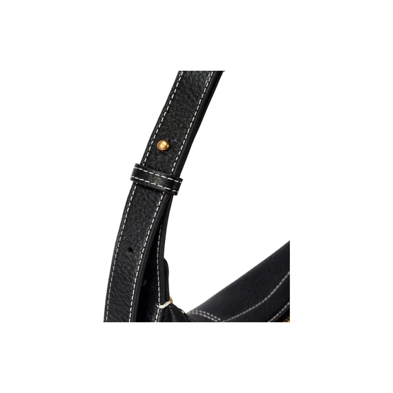 AQUASCUTUM Litchi Grain Cow Leather Shoulder Bag Medium Size Women's Black-5