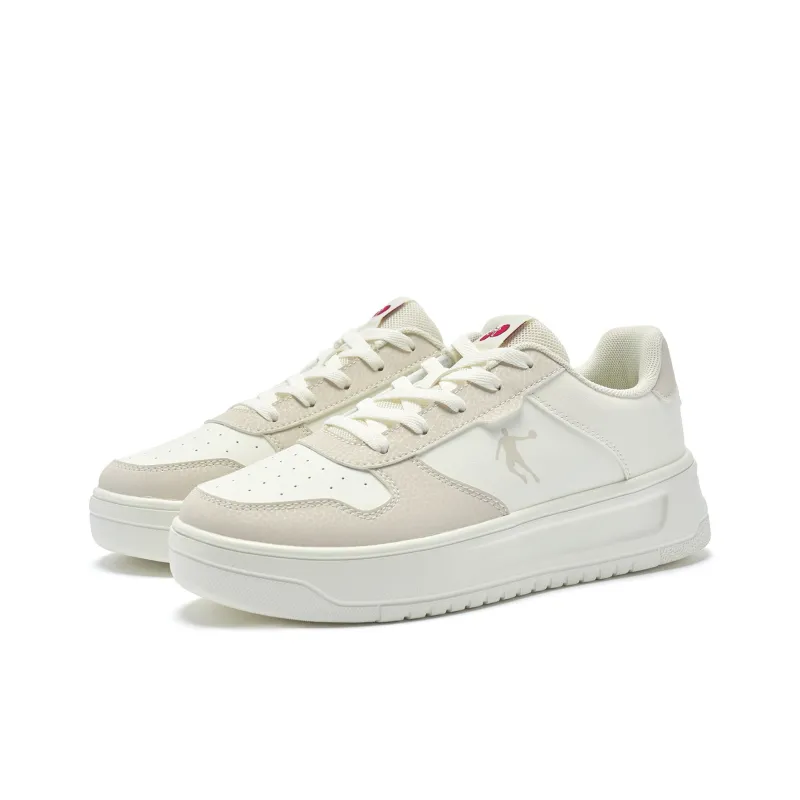 QIAODAN Anti-Slip And Wear-Resistant Breathable Low-Top Skateboard Shoes Women's Beige-3