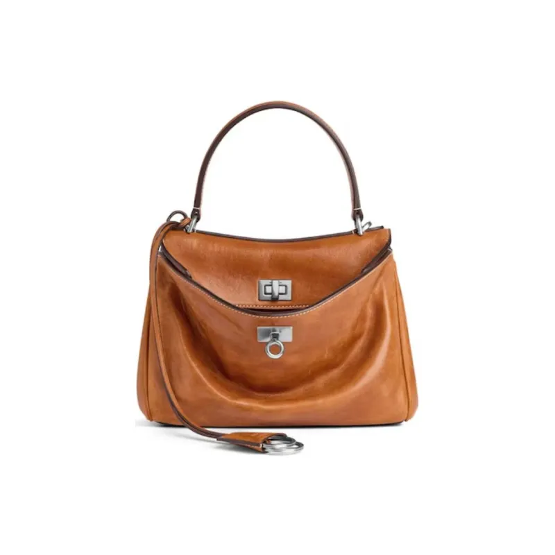 Balenciaga Rodeo Sheepskin One Shoulder Handbag Mini Women's Brown-2