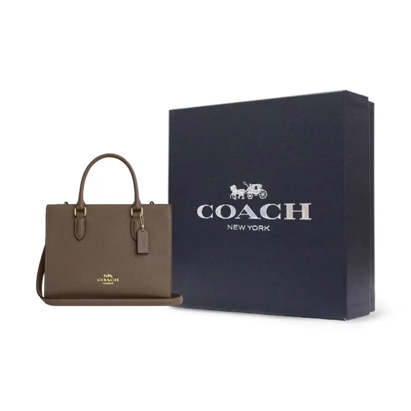 COACH Maggie Cow Leather Tote Bag, Shopping Bag, Shoulder Bag, Crossbody Bag, Handbag Trumpets Women's Dark Umber-4