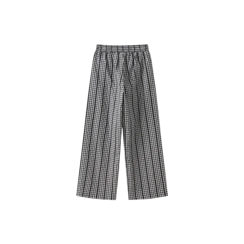 YK&YB Loose Fit Wide Leg Black White Plaid Pants Women's-1
