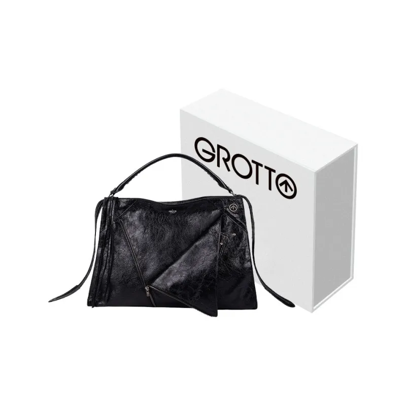 GROTTO Cow Leather Patchwork With Sheepskin Shoulder Bag Crossbody Bag Handbags Large Size Unisex Night Silver-4