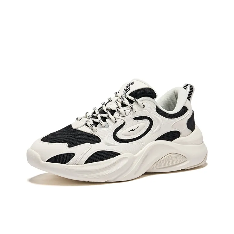 Erke Wear-Resistant Height Increasing Low-Top Casual Shoes Men's Jet Black Microcrystal White-2