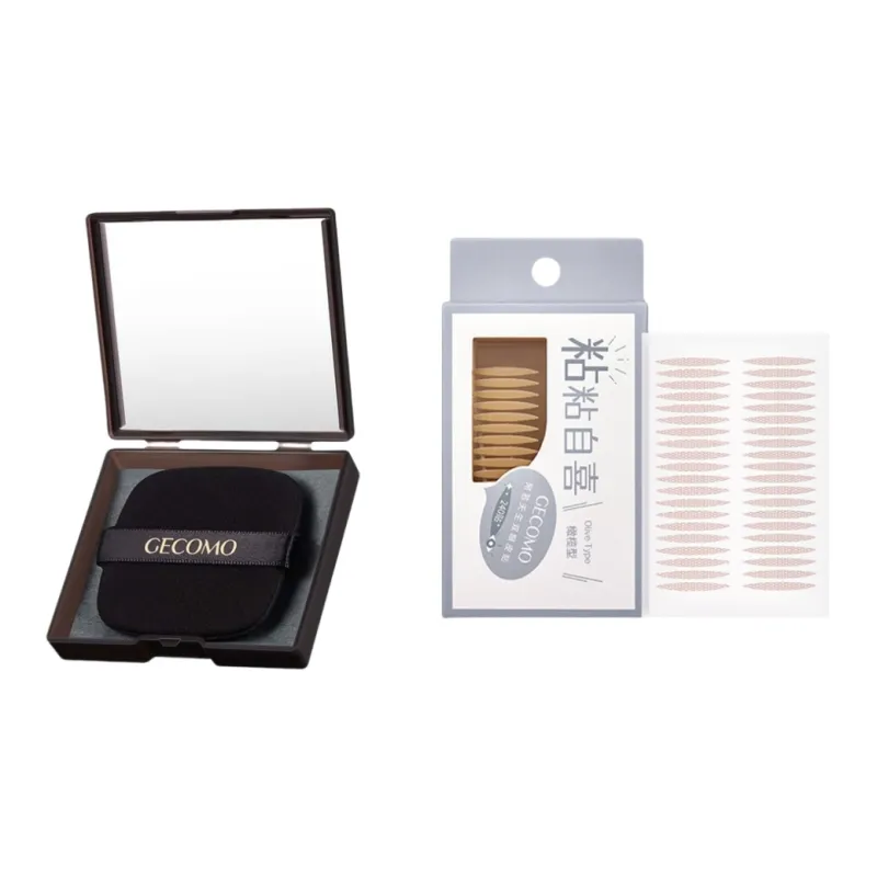GECOMO Double Eyelid Patch+Oil Absorbing Paper Combination, With Built in Mirror Powder Puff, Makeup Tool-7