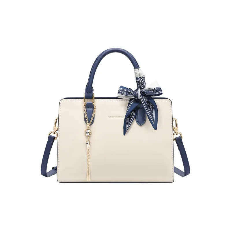 GOLF Cow Split Leather Bonded Synthetic Leather Handbag Regular Women's Ecru & Brown/Blue-15