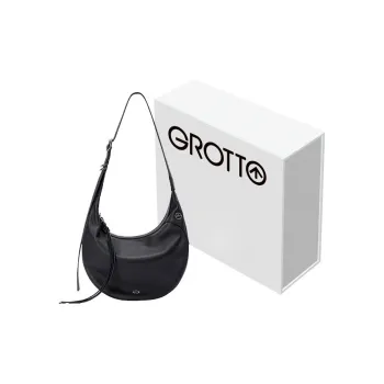 GROTTO Calfskin Double Moon Hobo Shoulder Bag Medium Size Women's Classic Black