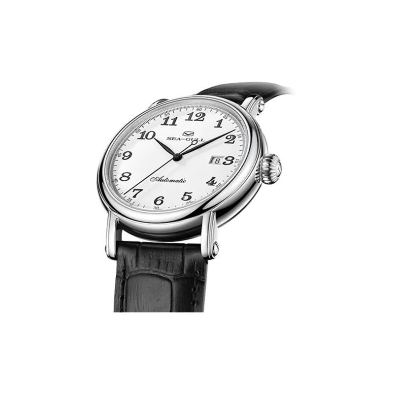 Sea Gull Automatic Mechanical Movement Cow Leather Strap Watch Men's Watches White Dial-2