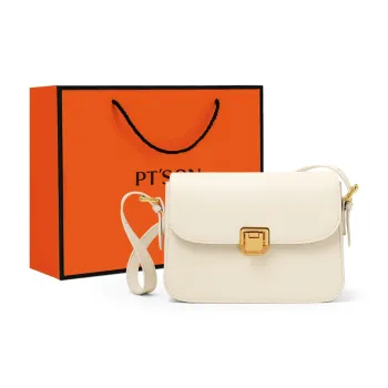 PT'SON Cow Leather Shoulder Bag Crossbody Bag Small Square Bag Women's Ecru/Coffee