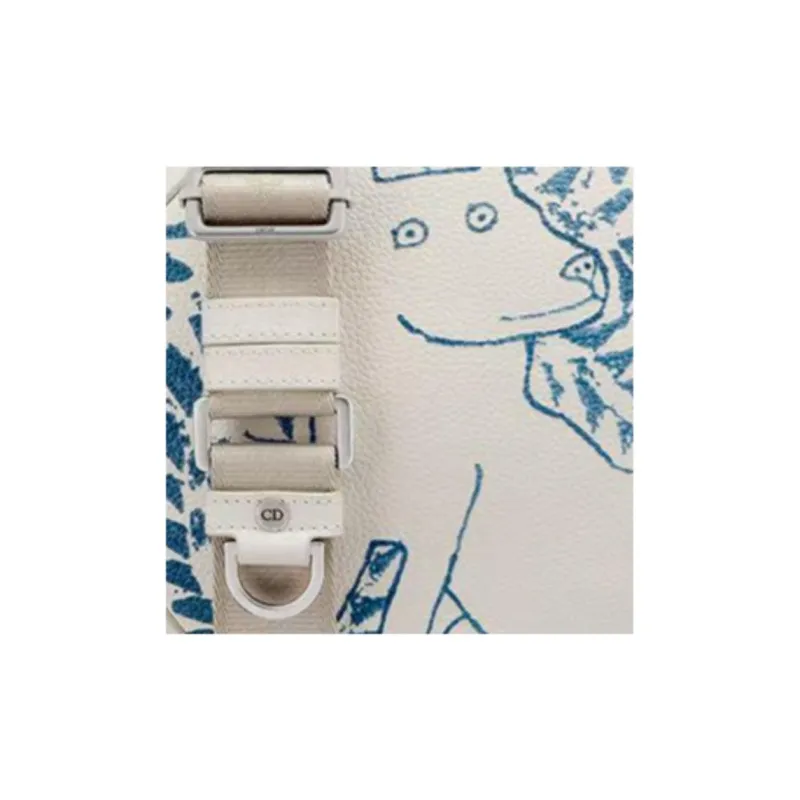 DIOR × DIOR And HYLTON NEL Collaboration Cow Leather Messenger Bag Crossbody Bag Shoulder Bag Women's White & Blue-1