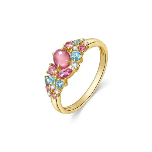 IL&CO. Natural 18K Gold With Colored Gemstones Rings Women's