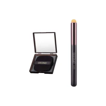GECOMO Multifunction Round Tip Lip Brush+Oil Absorbing Paper Combination, Built in Mirror Powder Puff, Makeup Tool